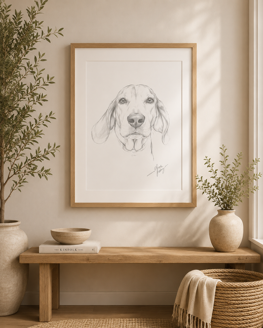 Beagle Portrait - Graphite Sketch Print