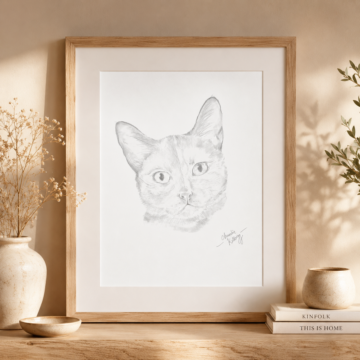 Tortoiseshell Cat Portrait - Graphite Sketch Print