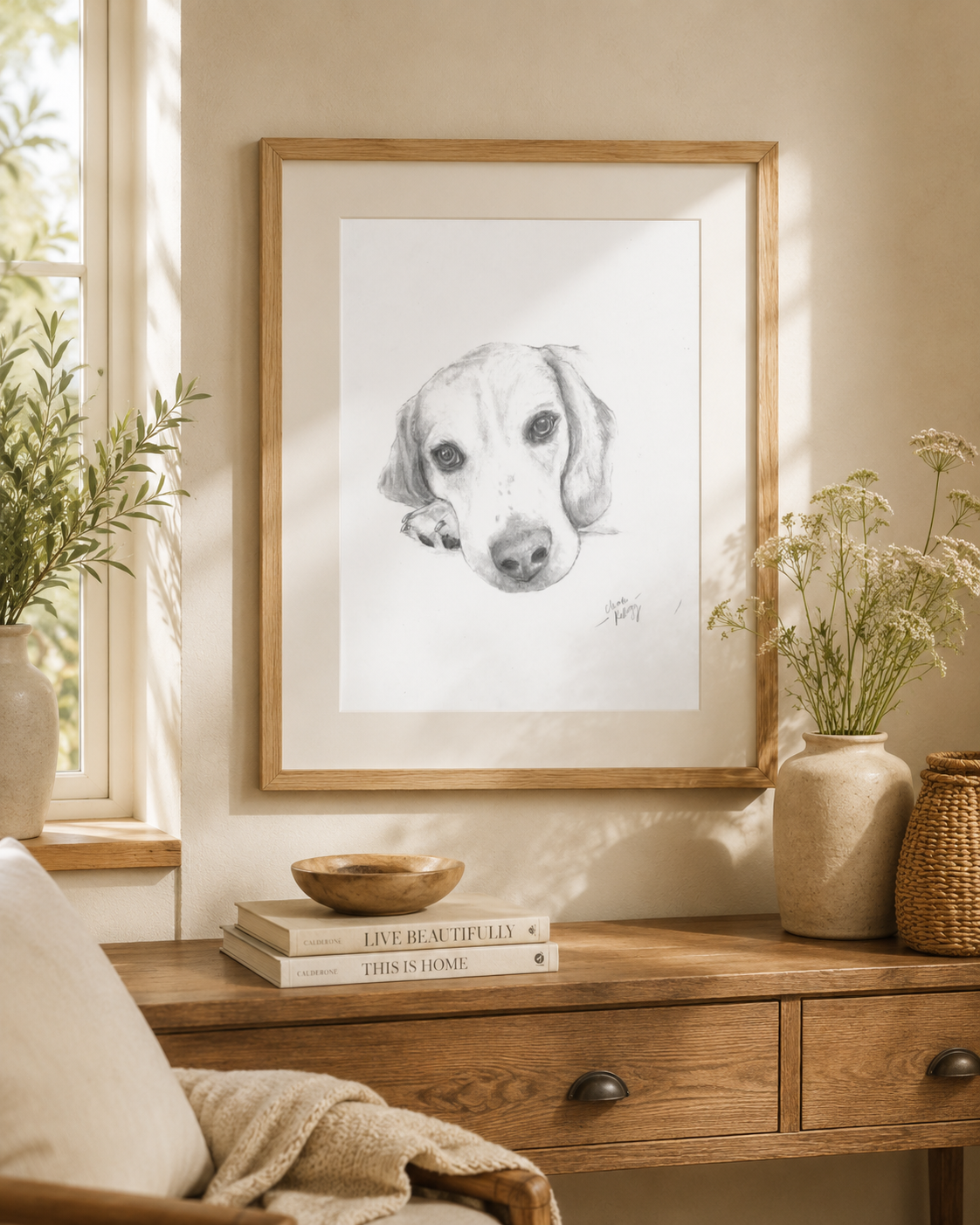 Beagle Mix Portrait - Graphite Sketch Print