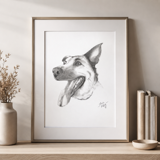 German Shepherd Portrait - Graphite Sketch Print