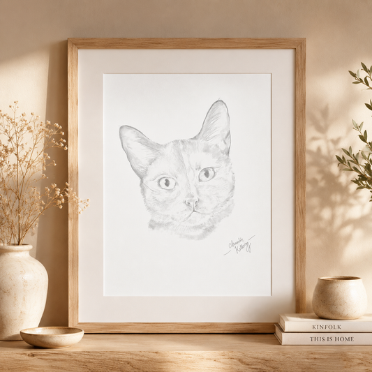 Tortoiseshell Cat Portrait - Graphite Sketch Print
